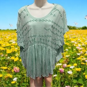 Free People aqua green Flutter Sleeve babydoll Blouse size SP